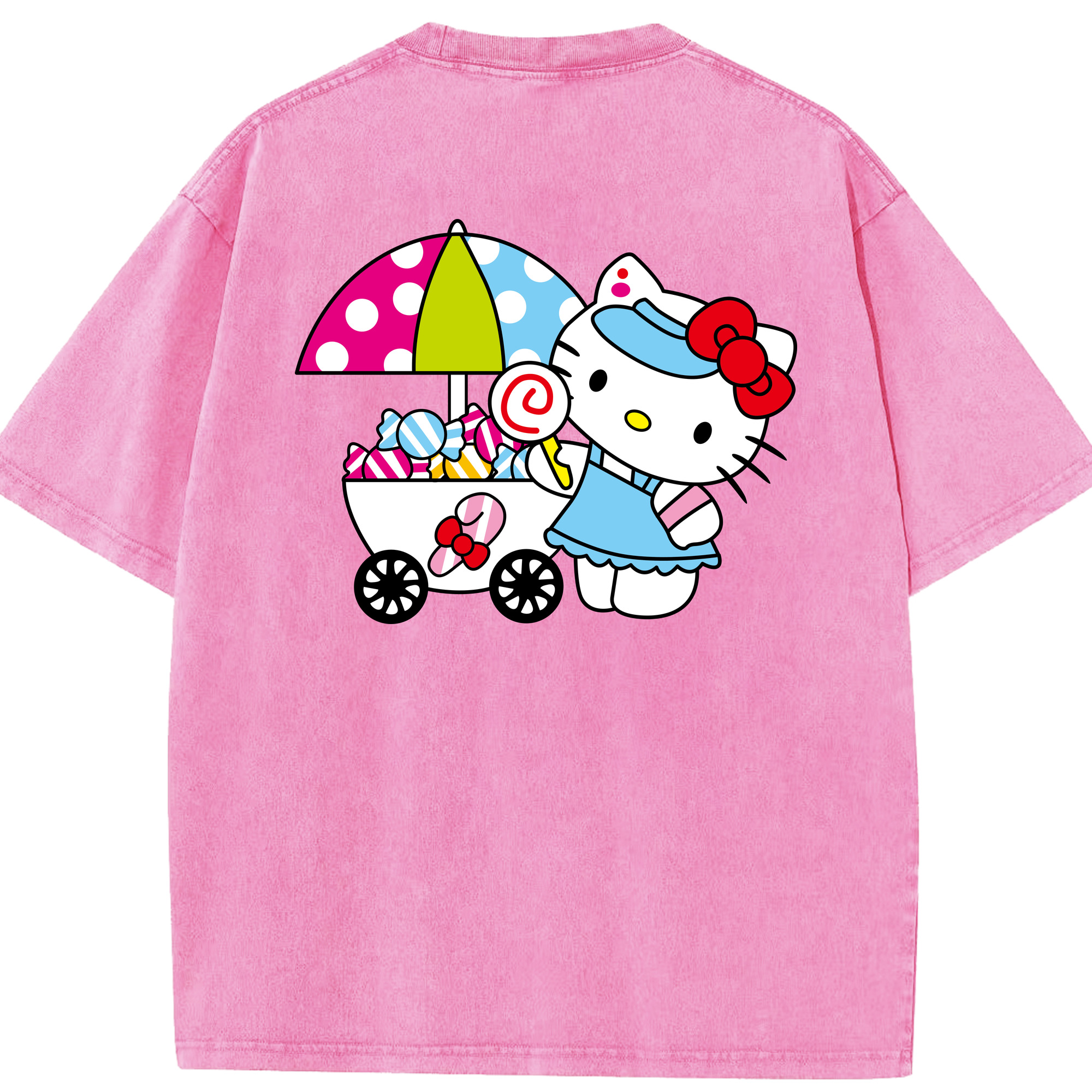 （画像用） Hello Kitty ハローキティ 綿100% ヴィンテージ風 半袖Tシャツ（背面プリント）